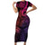 Polynesia Short Sleeve Bodycon Dress Whale Tale and Polynesian Sunset Plumeria Pink - Wonder Print Shop