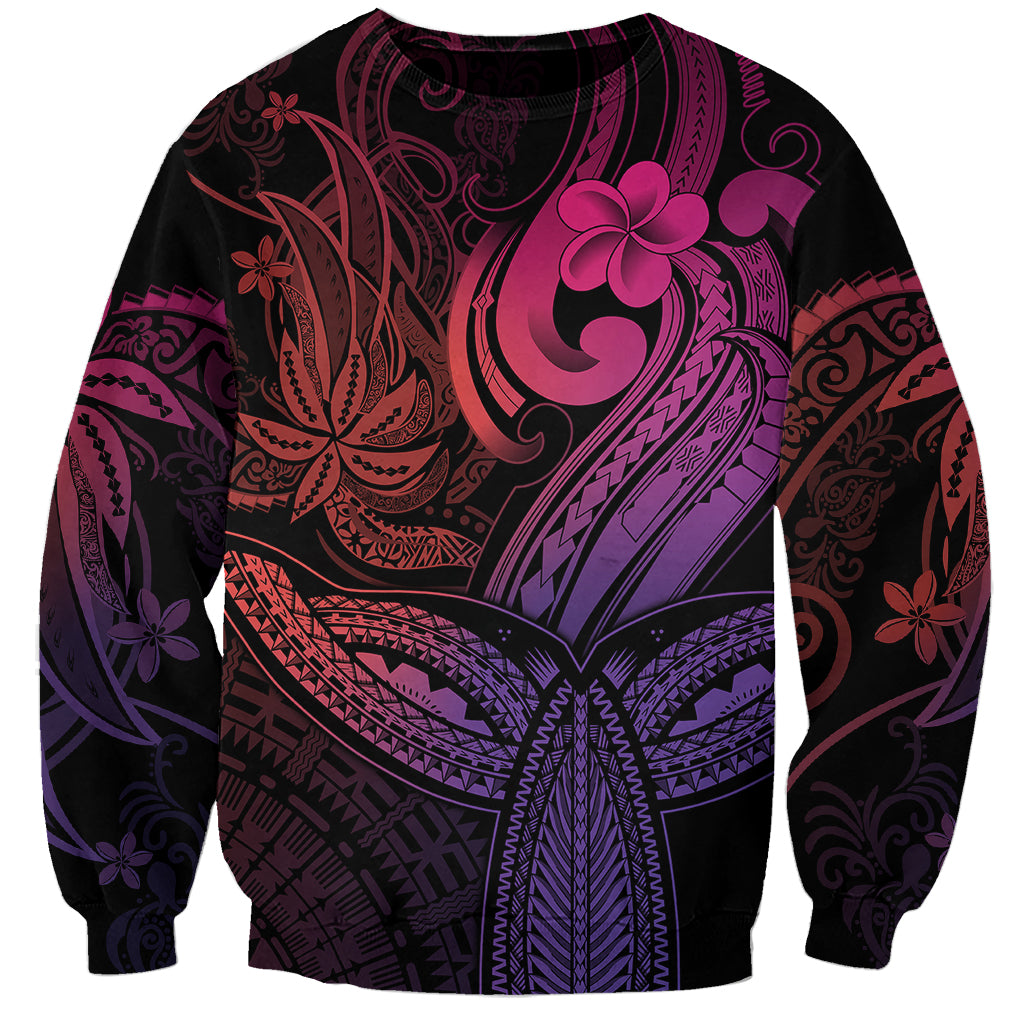 Polynesia Sweatshirt Whale Tale and Polynesian Sunset Plumeria Pink - Wonder Print Shop