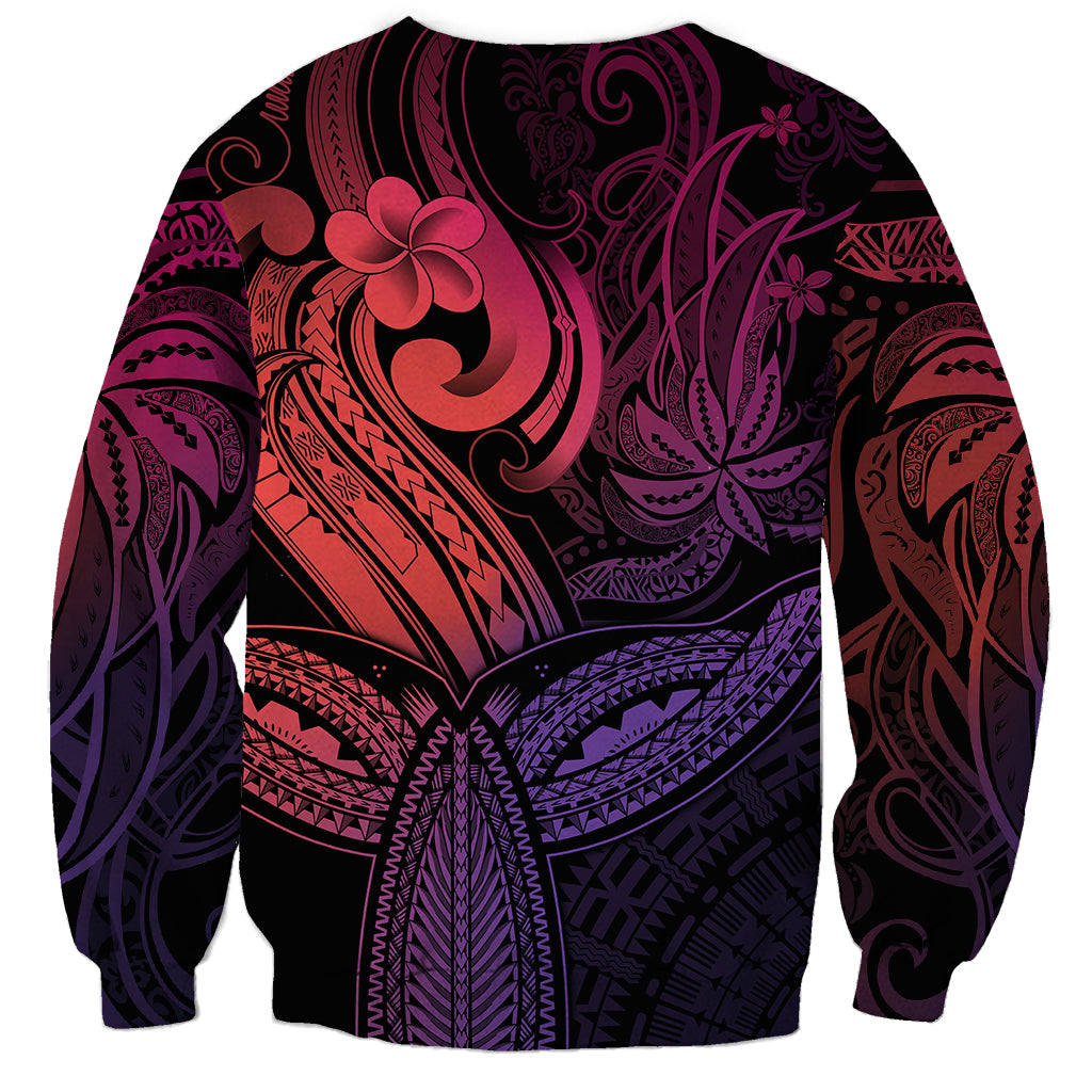 Polynesia Sweatshirt Whale Tale and Polynesian Sunset Plumeria Pink - Wonder Print Shop