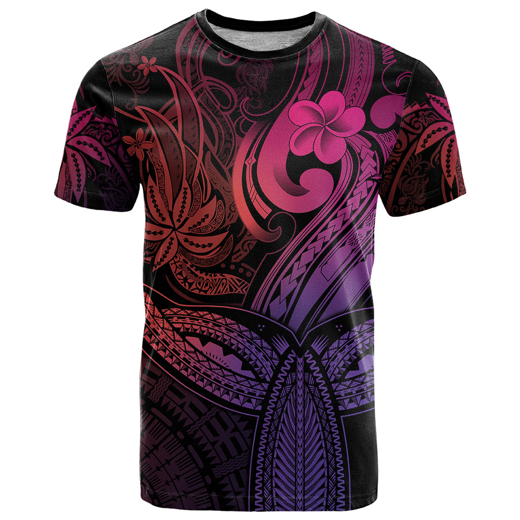 Polynesia T Shirt Whale Tale and Polynesian Sunset Plumeria Pink - Wonder Print Shop
