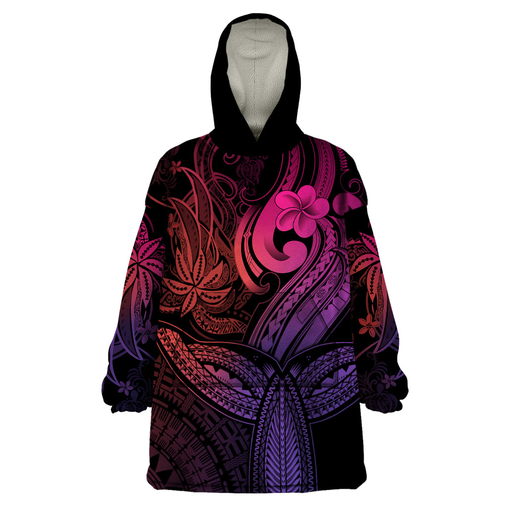 Polynesia Wearable Blanket Hoodie Whale Tale and Polynesian Sunset Plumeria Pink - Wonder Print Shop