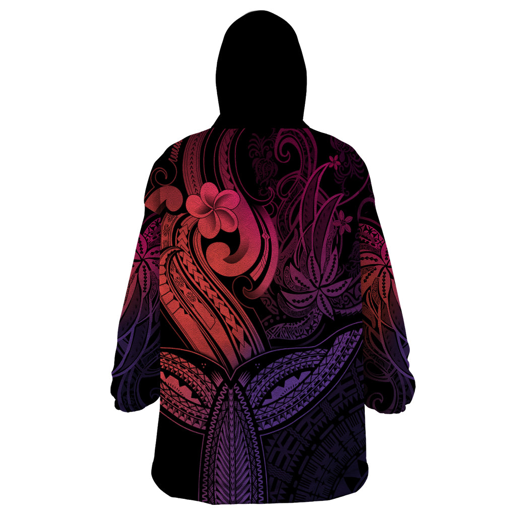 Polynesia Wearable Blanket Hoodie Whale Tale and Polynesian Sunset Plumeria Pink - Wonder Print Shop