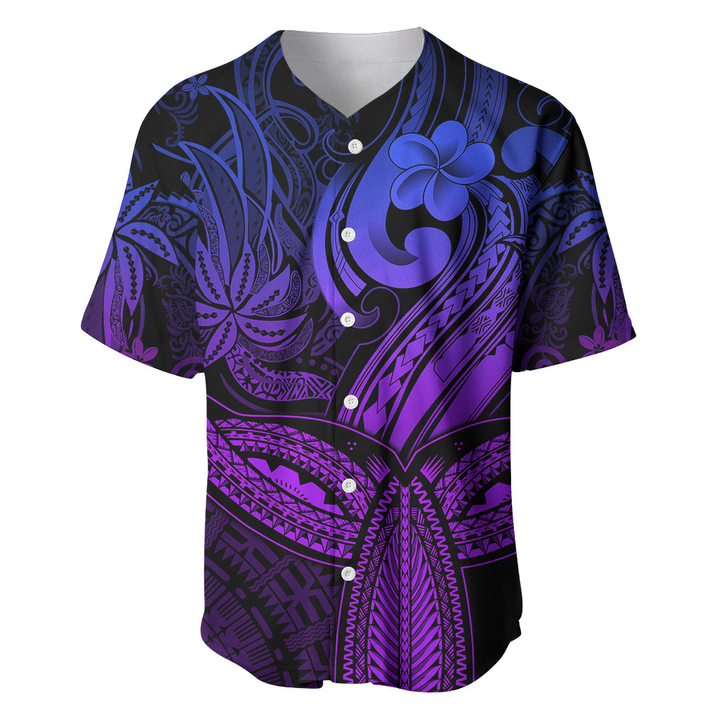 Polynesia Baseball Jersey Whale Tale and Polynesian Sunset Plumeria Purple LT9 - Wonder Print Shop