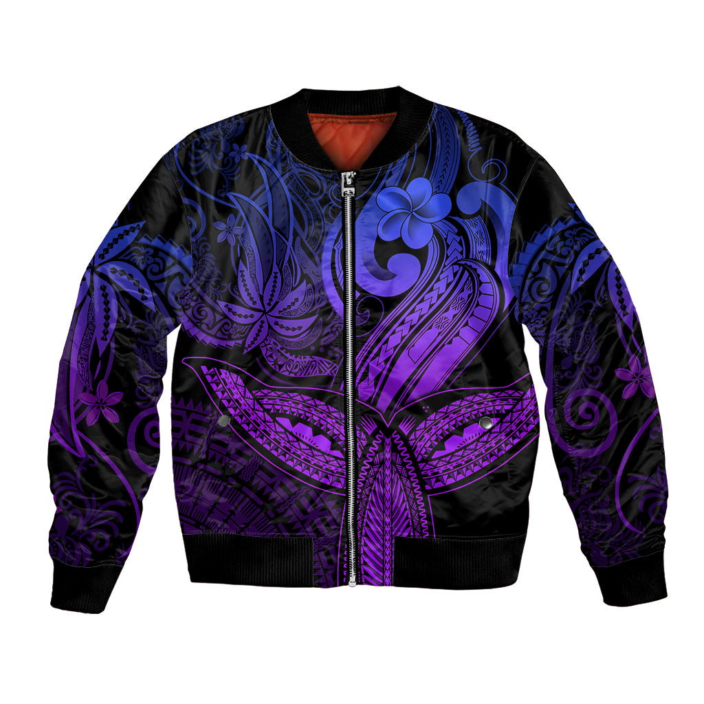 Polynesia Bomber Jacket Whale Tale and Polynesian Sunset Plumeria Purple LT9 - Wonder Print Shop