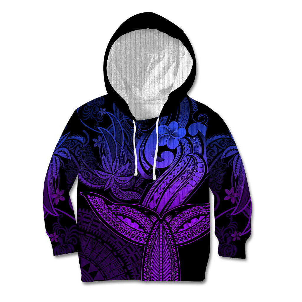 Polynesia Kid Hoodie Whale Tale and Polynesian Sunset Plumeria Purple - Wonder Print Shop