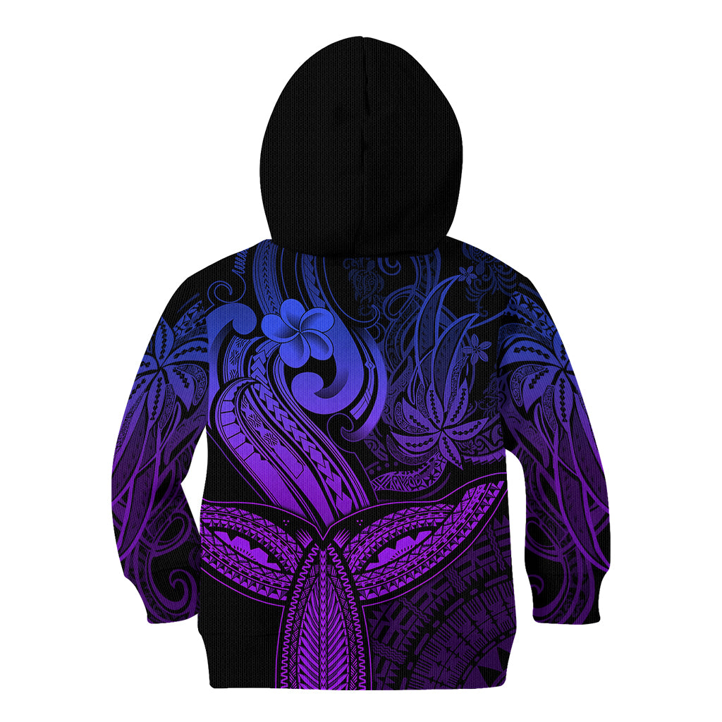 Polynesia Kid Hoodie Whale Tale and Polynesian Sunset Plumeria Purple - Wonder Print Shop