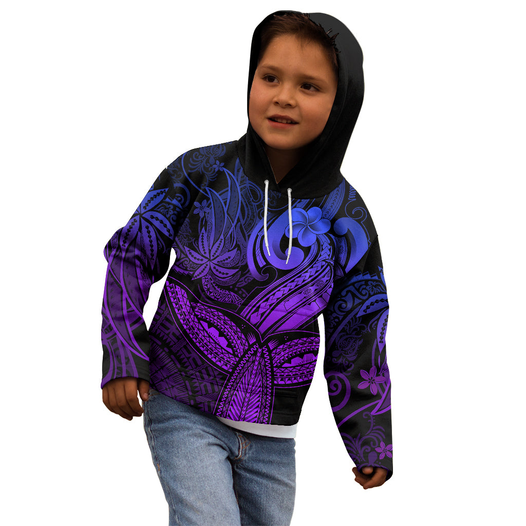 Polynesia Kid Hoodie Whale Tale and Polynesian Sunset Plumeria Purple - Wonder Print Shop