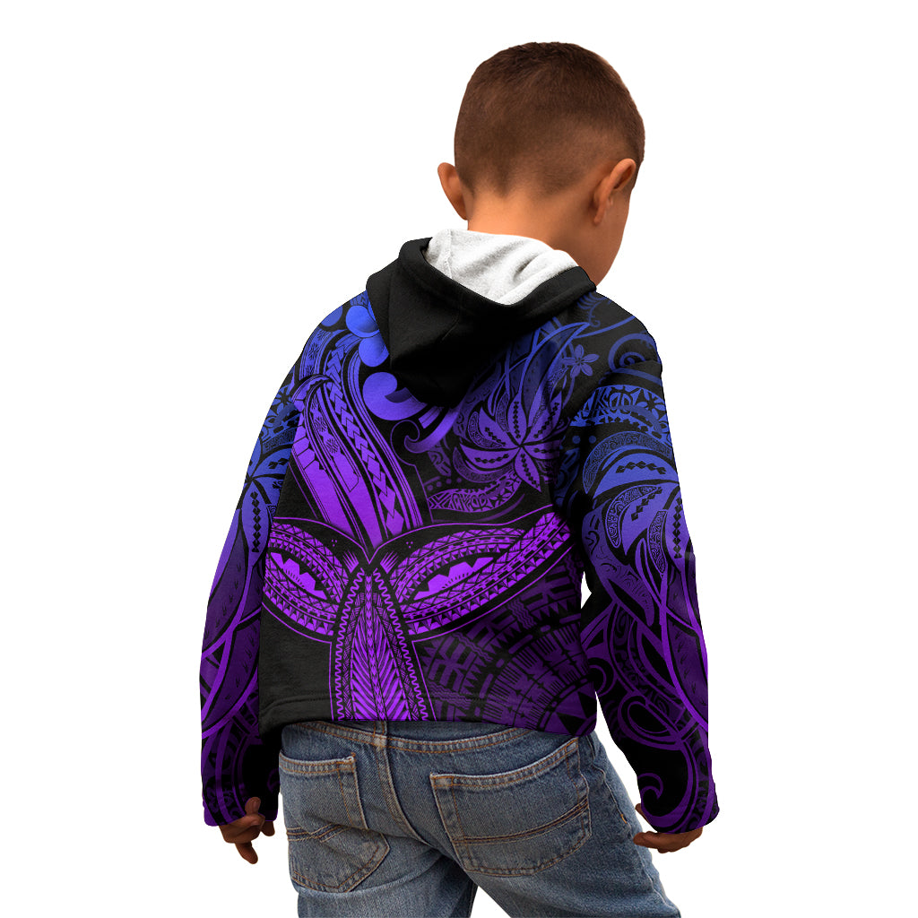 Polynesia Kid Hoodie Whale Tale and Polynesian Sunset Plumeria Purple - Wonder Print Shop