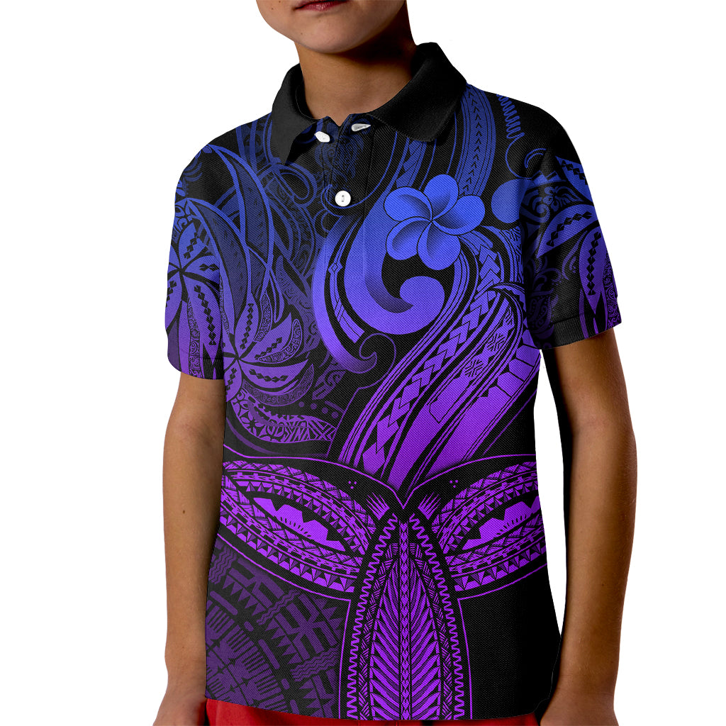 Polynesia Kid Polo Shirt Whale Tale and Polynesian Sunset Plumeria Purple - Wonder Print Shop