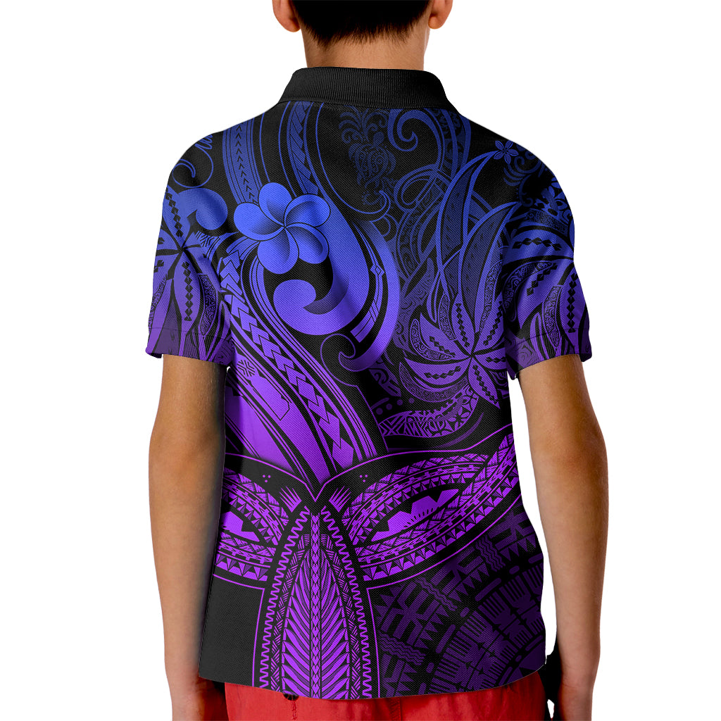 Polynesia Kid Polo Shirt Whale Tale and Polynesian Sunset Plumeria Purple - Wonder Print Shop