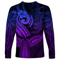 Polynesia Long Sleeve Shirt Whale Tale and Polynesian Sunset Plumeria Purple - Wonder Print Shop