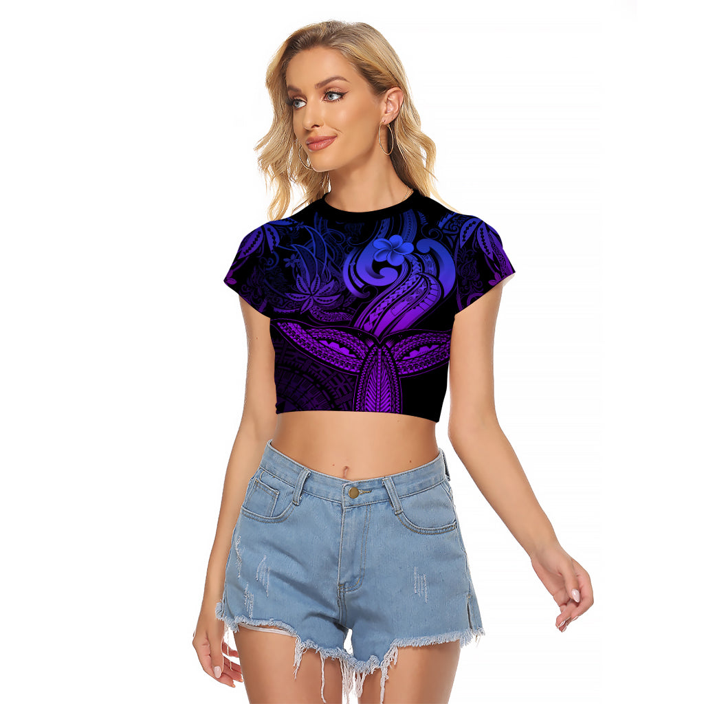 Polynesia Raglan Cropped T Shirt Whale Tale and Polynesian Sunset Plumeria Purple - Wonder Print Shop