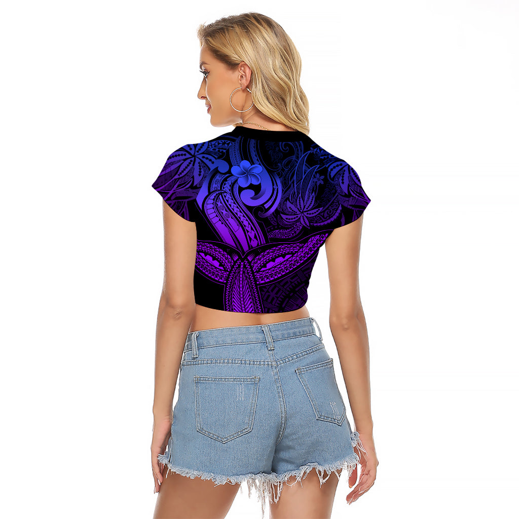 Polynesia Raglan Cropped T Shirt Whale Tale and Polynesian Sunset Plumeria Purple - Wonder Print Shop