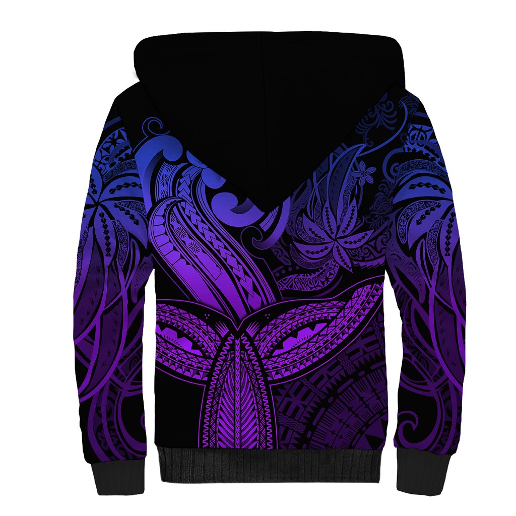 Polynesia Sherpa Hoodie Whale Tale and Polynesian Sunset Plumeria Purple - Wonder Print Shop