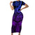Polynesia Short Sleeve Bodycon Dress Whale Tale and Polynesian Sunset Plumeria Purple - Wonder Print Shop