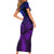 Polynesia Short Sleeve Bodycon Dress Whale Tale and Polynesian Sunset Plumeria Purple - Wonder Print Shop