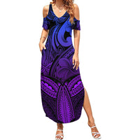 Polynesia Summer Maxi Dress Whale Tale and Polynesian Sunset Plumeria Purple - Wonder Print Shop