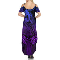 Polynesia Summer Maxi Dress Whale Tale and Polynesian Sunset Plumeria Purple - Wonder Print Shop