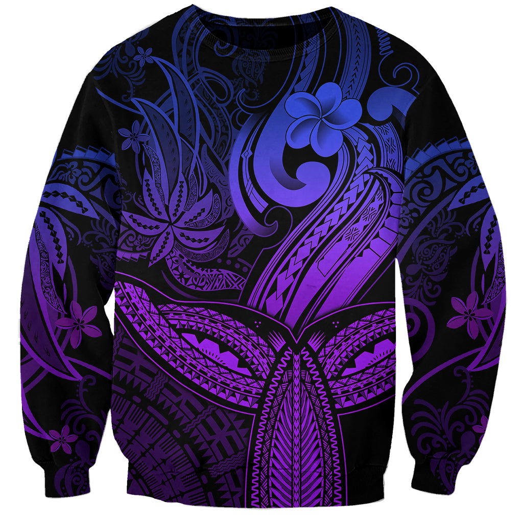 Polynesia Sweatshirt Whale Tale and Polynesian Sunset Plumeria Purple - Wonder Print Shop