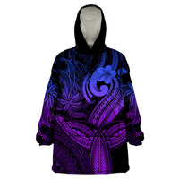 Polynesia Wearable Blanket Hoodie Whale Tale and Polynesian Sunset Plumeria Purple - Wonder Print Shop