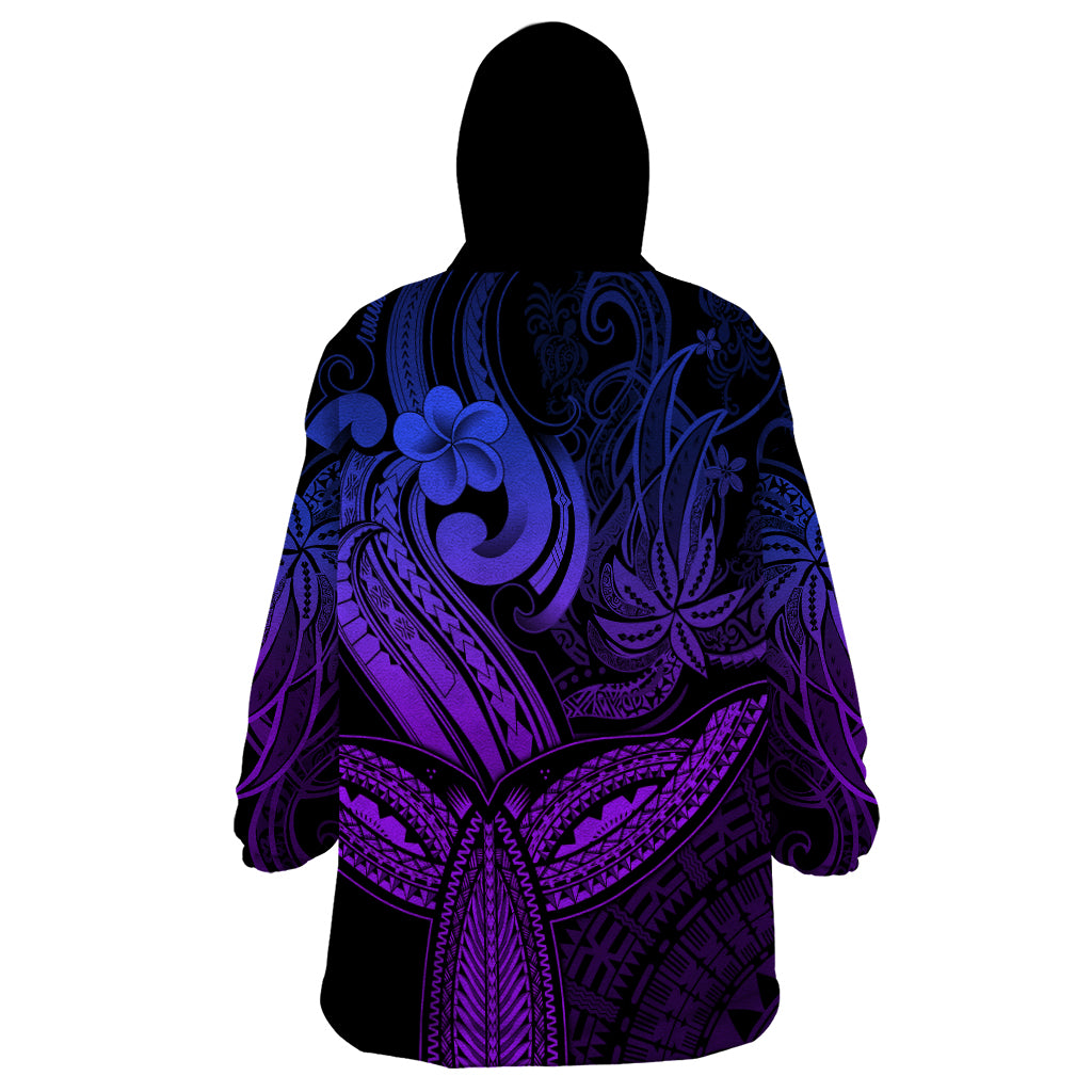 Polynesia Wearable Blanket Hoodie Whale Tale and Polynesian Sunset Plumeria Purple - Wonder Print Shop