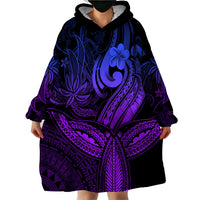 Polynesia Wearable Blanket Hoodie Whale Tale and Polynesian Sunset Plumeria Purple - Wonder Print Shop