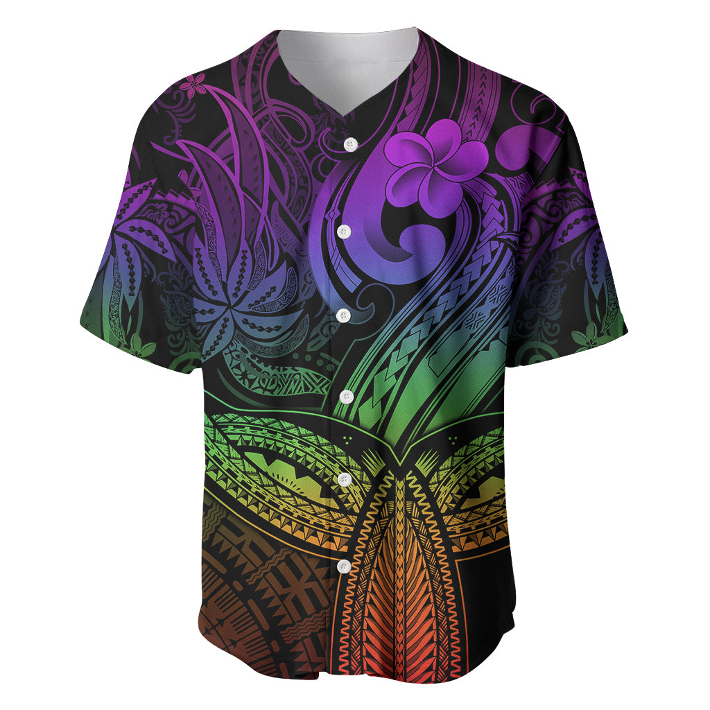 Polynesia Baseball Jersey Whale Tale and Polynesian Sunset Plumeria Rainbow LT9 - Wonder Print Shop