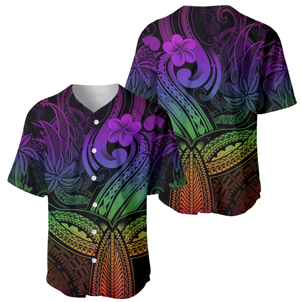 Polynesia Baseball Jersey Whale Tale and Polynesian Sunset Plumeria Rainbow LT9 - Wonder Print Shop