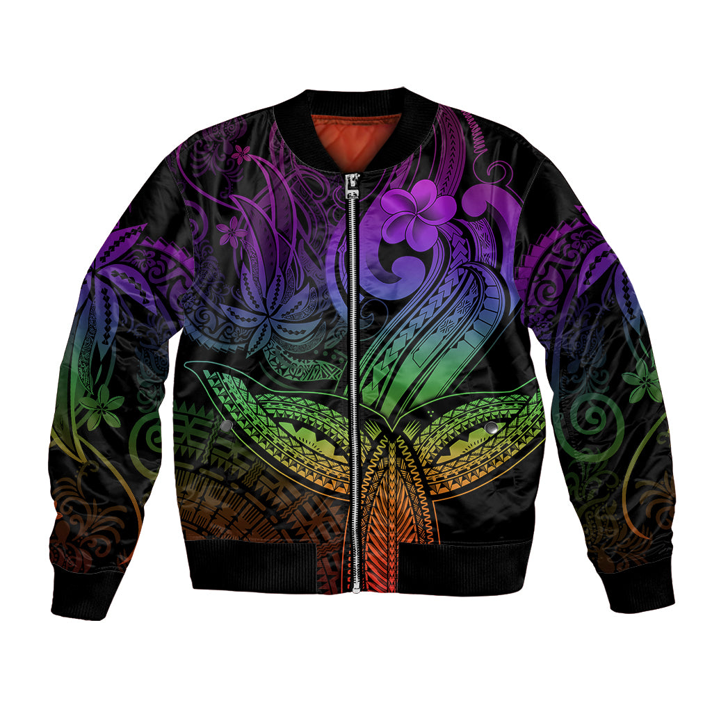 Polynesia Bomber Jacket Whale Tale and Polynesian Sunset Plumeria Rainbow LT9 - Wonder Print Shop
