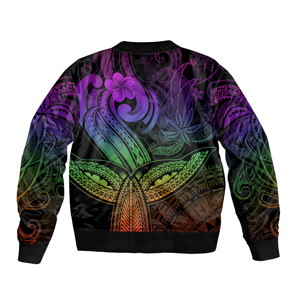 Polynesia Bomber Jacket Whale Tale and Polynesian Sunset Plumeria Rainbow LT9 - Wonder Print Shop