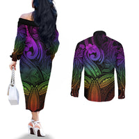 polynesia-couples-matching-off-the-shoulder-long-sleeve-dress-and-long-sleeve-button-shirts-whale-tale-and-polynesian-sunset-plumeria-rainbow