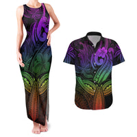 Polynesia Couples Matching Tank Maxi Dress and Hawaiian Shirt Whale Tale and Polynesian Sunset Plumeria Rainbow LT9 - Wonder Print Shop