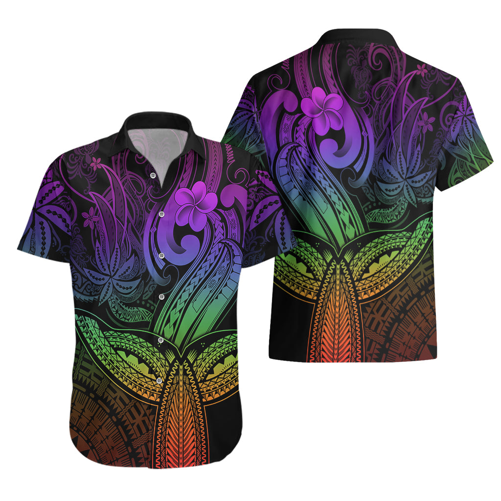 Polynesia Hawaiian Shirt Whale Tale and Polynesian Sunset Plumeria Rainbow - Wonder Print Shop