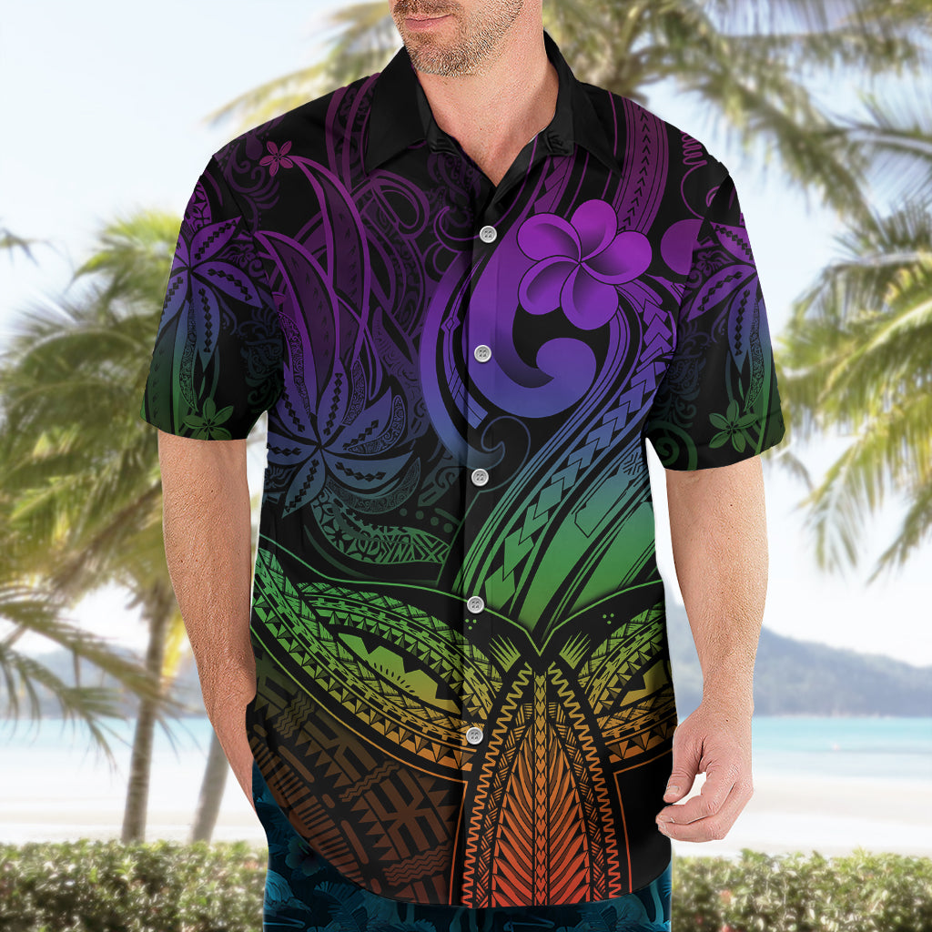 Polynesia Hawaiian Shirt Whale Tale and Polynesian Sunset Plumeria Rainbow - Wonder Print Shop