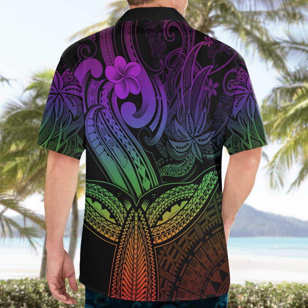 Polynesia Hawaiian Shirt Whale Tale and Polynesian Sunset Plumeria Rainbow - Wonder Print Shop