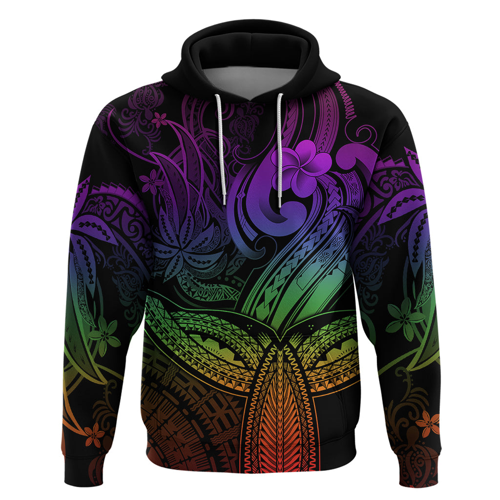 Polynesia Hoodie Whale Tale and Polynesian Sunset Plumeria Rainbow - Wonder Print Shop