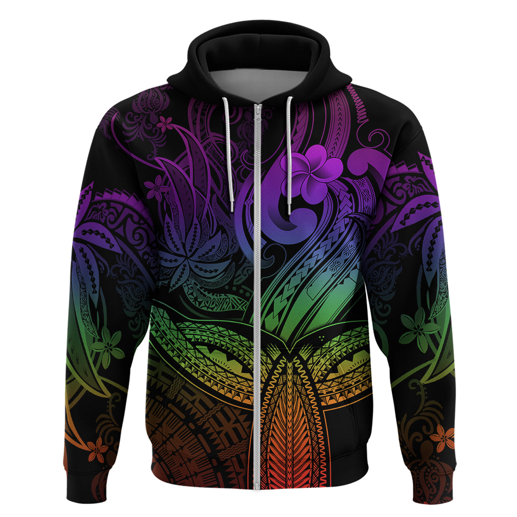 Polynesia Hoodie Whale Tale and Polynesian Sunset Plumeria Rainbow - Wonder Print Shop