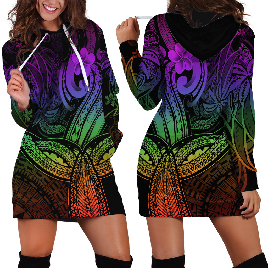 Polynesia Hoodie Dress Whale Tale and Polynesian Sunset Plumeria Rainbow - Wonder Print Shop
