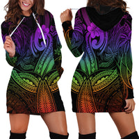 Polynesia Hoodie Dress Whale Tale and Polynesian Sunset Plumeria Rainbow - Wonder Print Shop