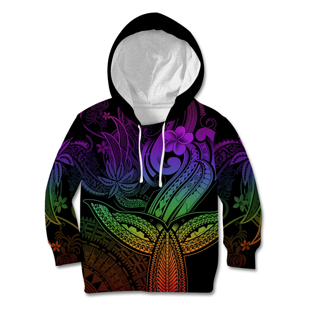 Polynesia Kid Hoodie Whale Tale and Polynesian Sunset Plumeria Rainbow - Wonder Print Shop
