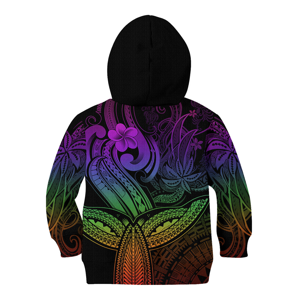 Polynesia Kid Hoodie Whale Tale and Polynesian Sunset Plumeria Rainbow - Wonder Print Shop