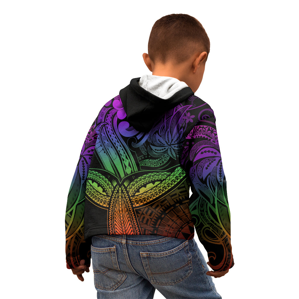 Polynesia Kid Hoodie Whale Tale and Polynesian Sunset Plumeria Rainbow - Wonder Print Shop