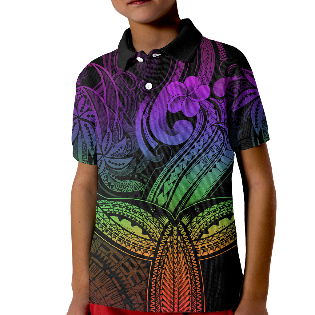 Polynesia Kid Polo Shirt Whale Tale and Polynesian Sunset Plumeria Rainbow - Wonder Print Shop