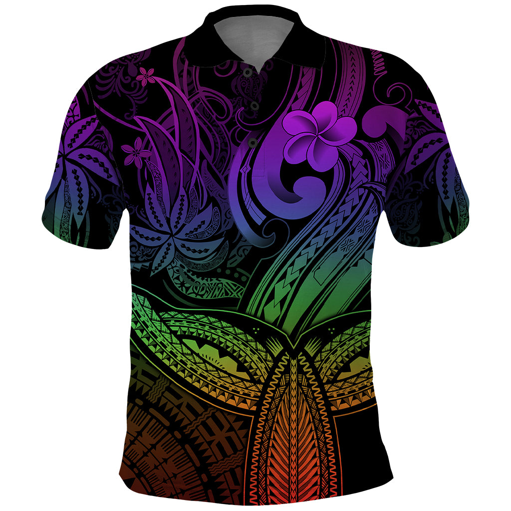 Polynesia Polo Shirt Whale Tale and Polynesian Sunset Plumeria Rainbow - Wonder Print Shop