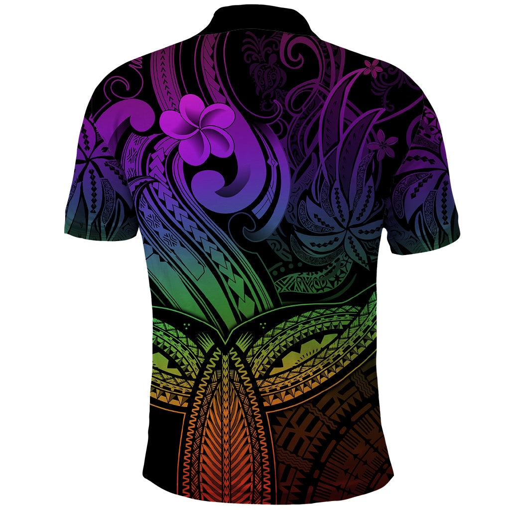 Polynesia Polo Shirt Whale Tale and Polynesian Sunset Plumeria Rainbow - Wonder Print Shop
