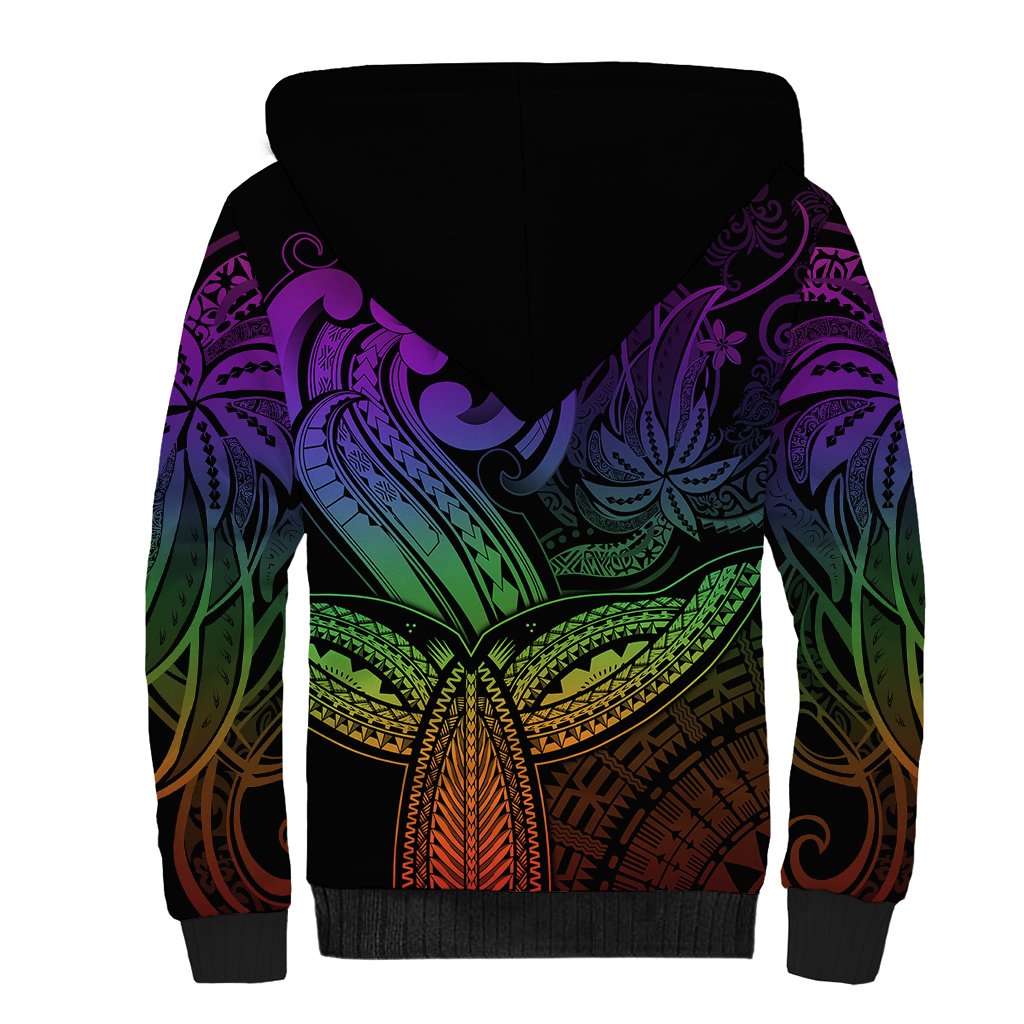 Polynesia Sherpa Hoodie Whale Tale and Polynesian Sunset Plumeria Rainbow - Wonder Print Shop