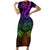 Polynesia Short Sleeve Bodycon Dress Whale Tale and Polynesian Sunset Plumeria Rainbow - Wonder Print Shop