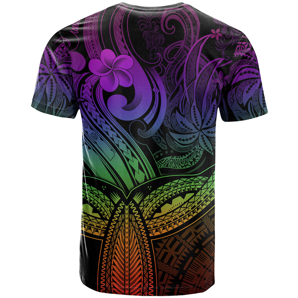 Polynesia T Shirt Whale Tale and Polynesian Sunset Plumeria Rainbow - Wonder Print Shop