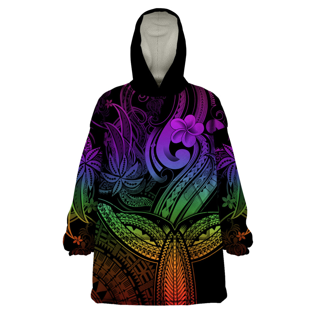 Polynesia Wearable Blanket Hoodie Whale Tale and Polynesian Sunset Plumeria Rainbow - Wonder Print Shop