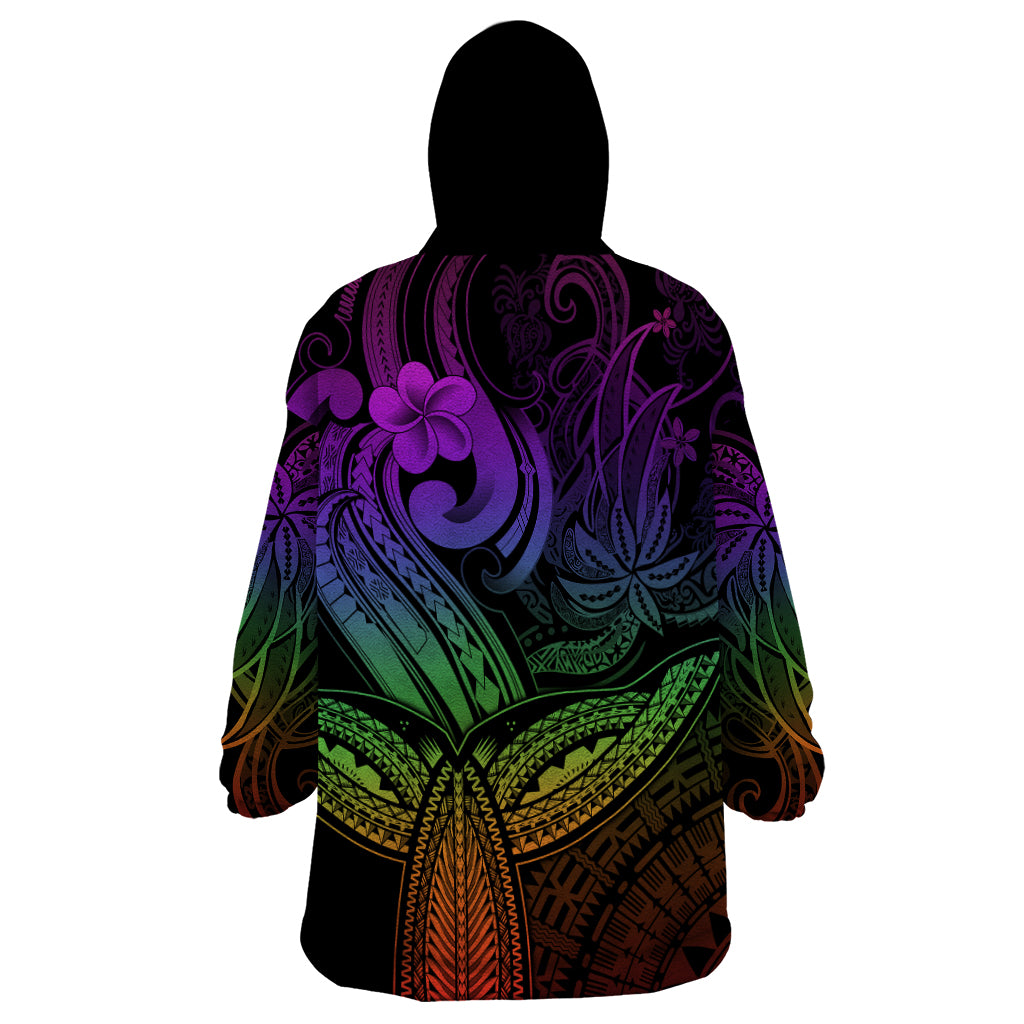 Polynesia Wearable Blanket Hoodie Whale Tale and Polynesian Sunset Plumeria Rainbow - Wonder Print Shop